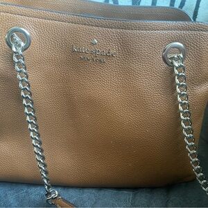 Kate Spade Brown Leather Shoulder Bag with Silver Chain